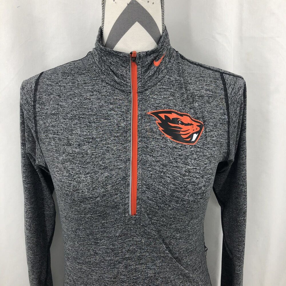 NIKE DRI-FIT OSU BEAVERS 1/4 Zip Heathered Gray Long Sleeve Shirt 27870X-OE1 XS